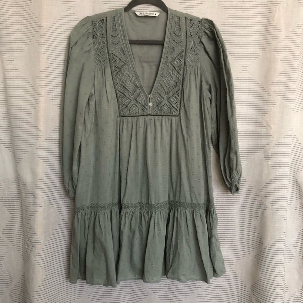 Zara embroidered mini/ midi dress